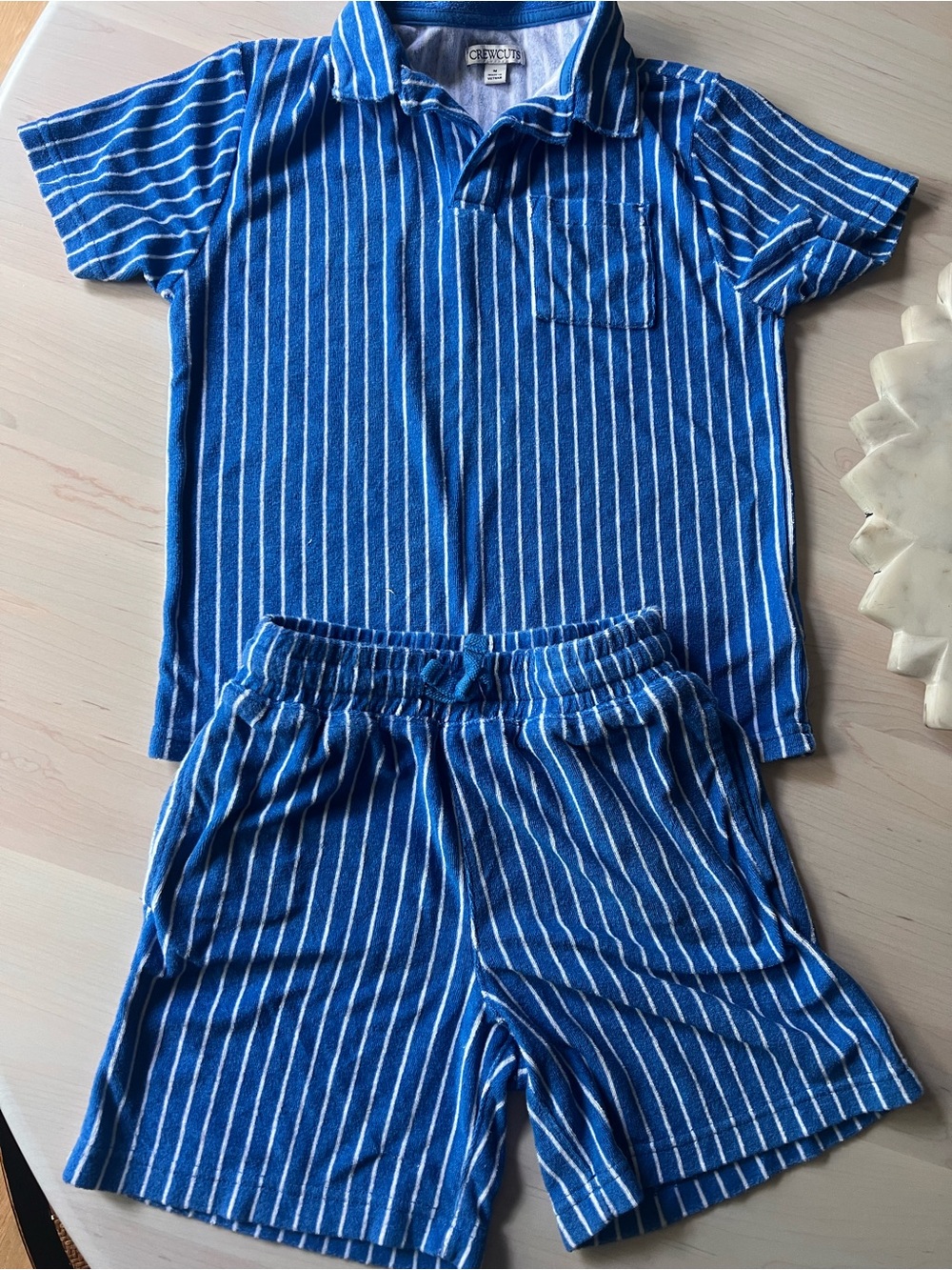 J. Crew Blue and White Striped Kids Terry Shorts Set